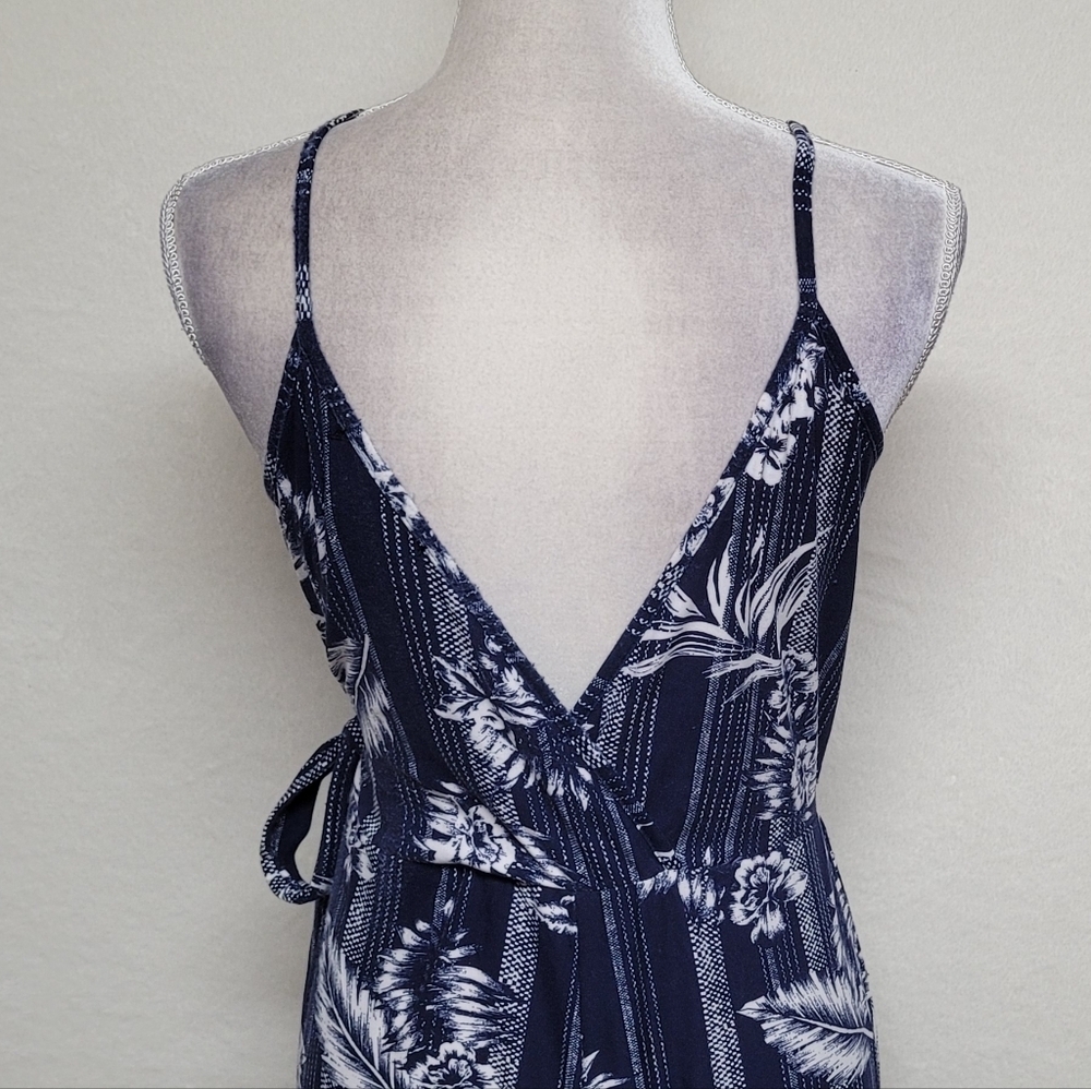 Lot Jumpsuits Derek Heart Blue Tropical Tie-Waist Old Navy Floral Linen S-M - Picture 8 of 16
